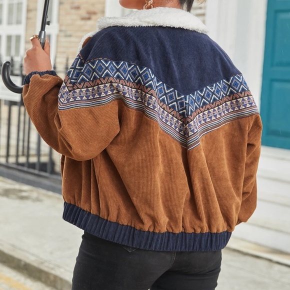 Cozy corduroy Teddy tribal print button jacket - Picture 4 of 5